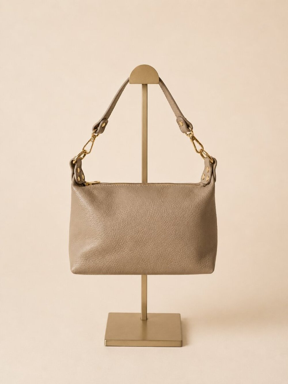 Dark Beige Italian Leather Mini Bag, Pebbled Crossbody Shoulder Purse